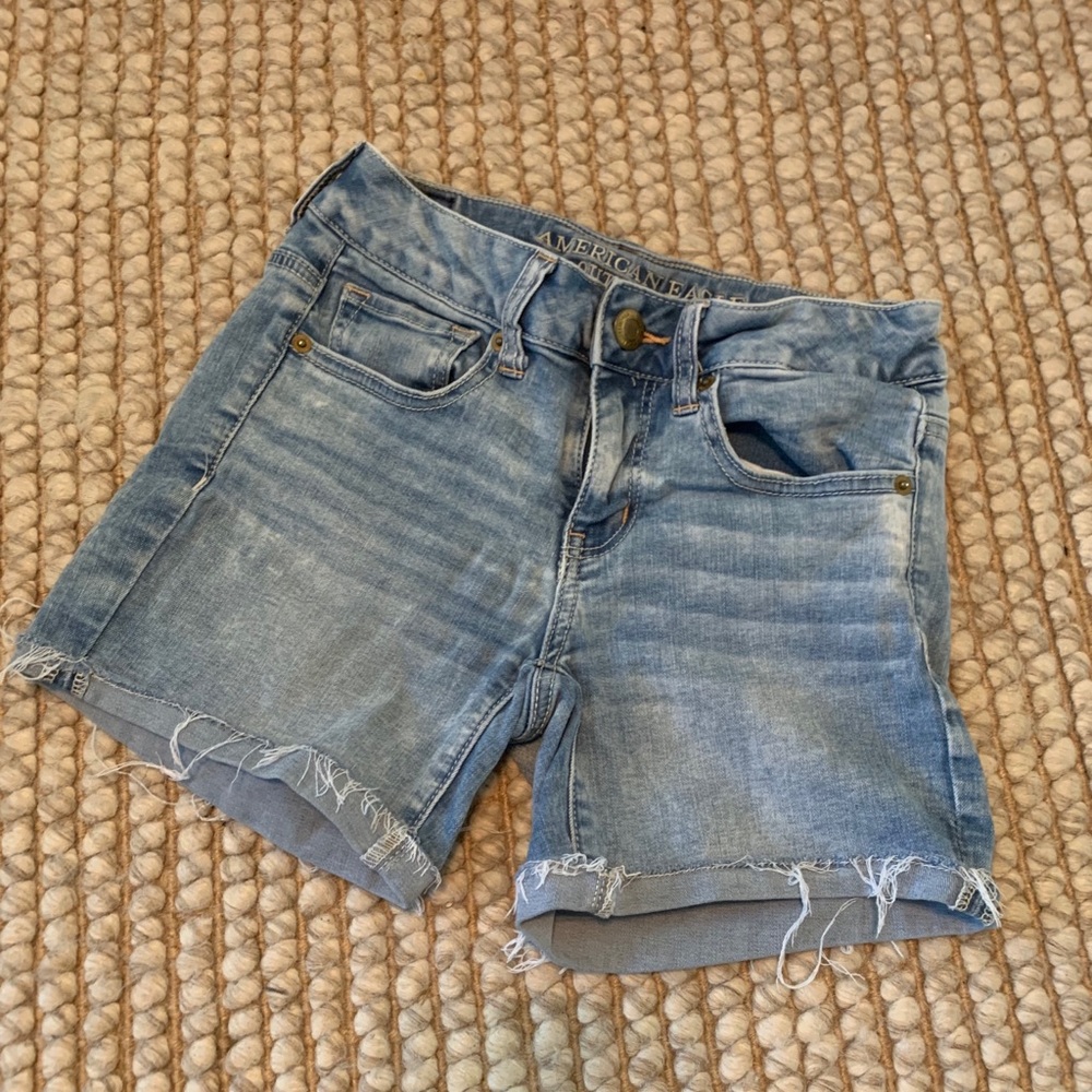 Denim shorts.